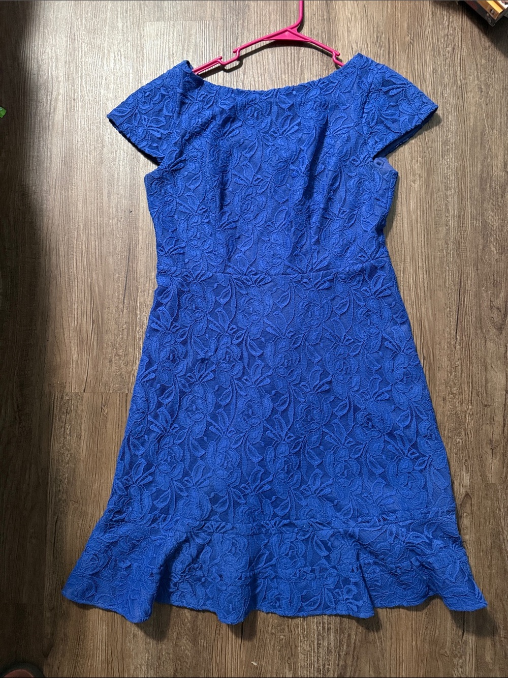 Textured Lace Midi Dress in Cobalt Blue